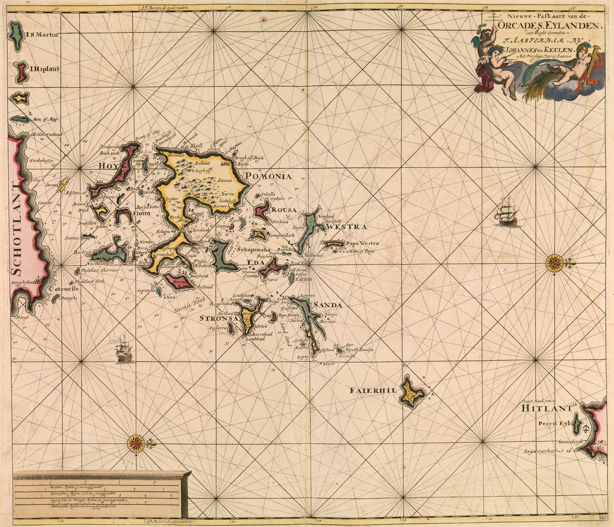 Mapa Orcades Eylande (Orkneje) z van Keulenova 