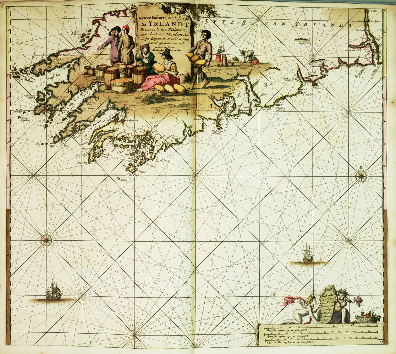 New pascaert, van de suyt syde van Yrlandt beginnende van Blasques tot ande Hoeck van Waterfoort. Mapa svázaná ve van Keulenově "Velkém a nově rozšířeném atlasu moří" neboli Vodním světě. od Johannes van Keulen