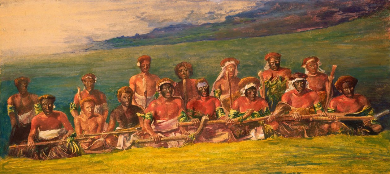 Náčelníci a umělci ve War Dance, Fidži od John La Farge or Lafarge