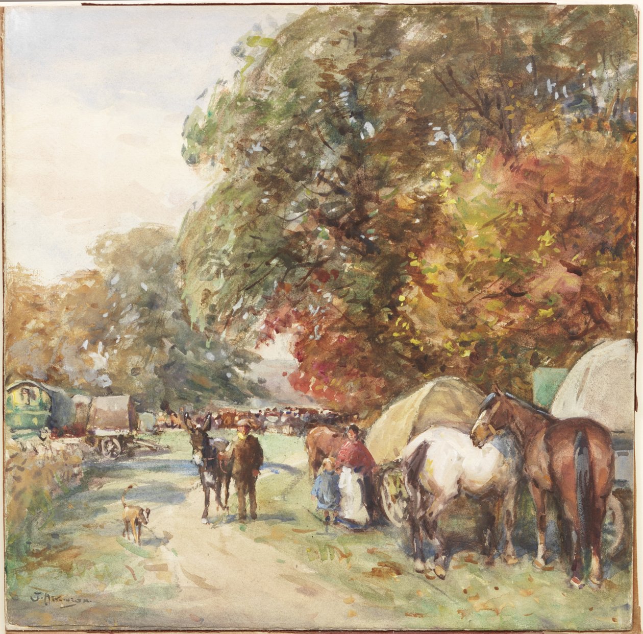 Brough Fair (akvarel, tělová barva a tužka na desce) od John Atkinson