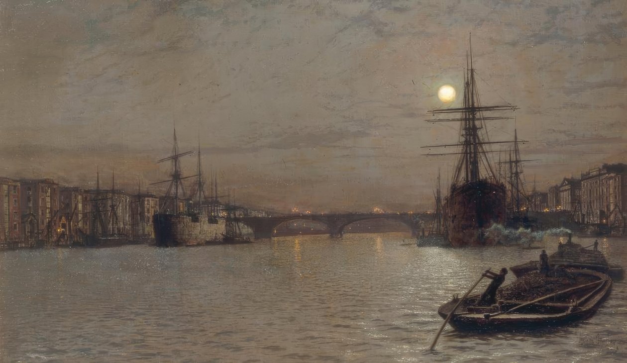 Bazén a London Bridge v noci od John Atkinson Grimshaw