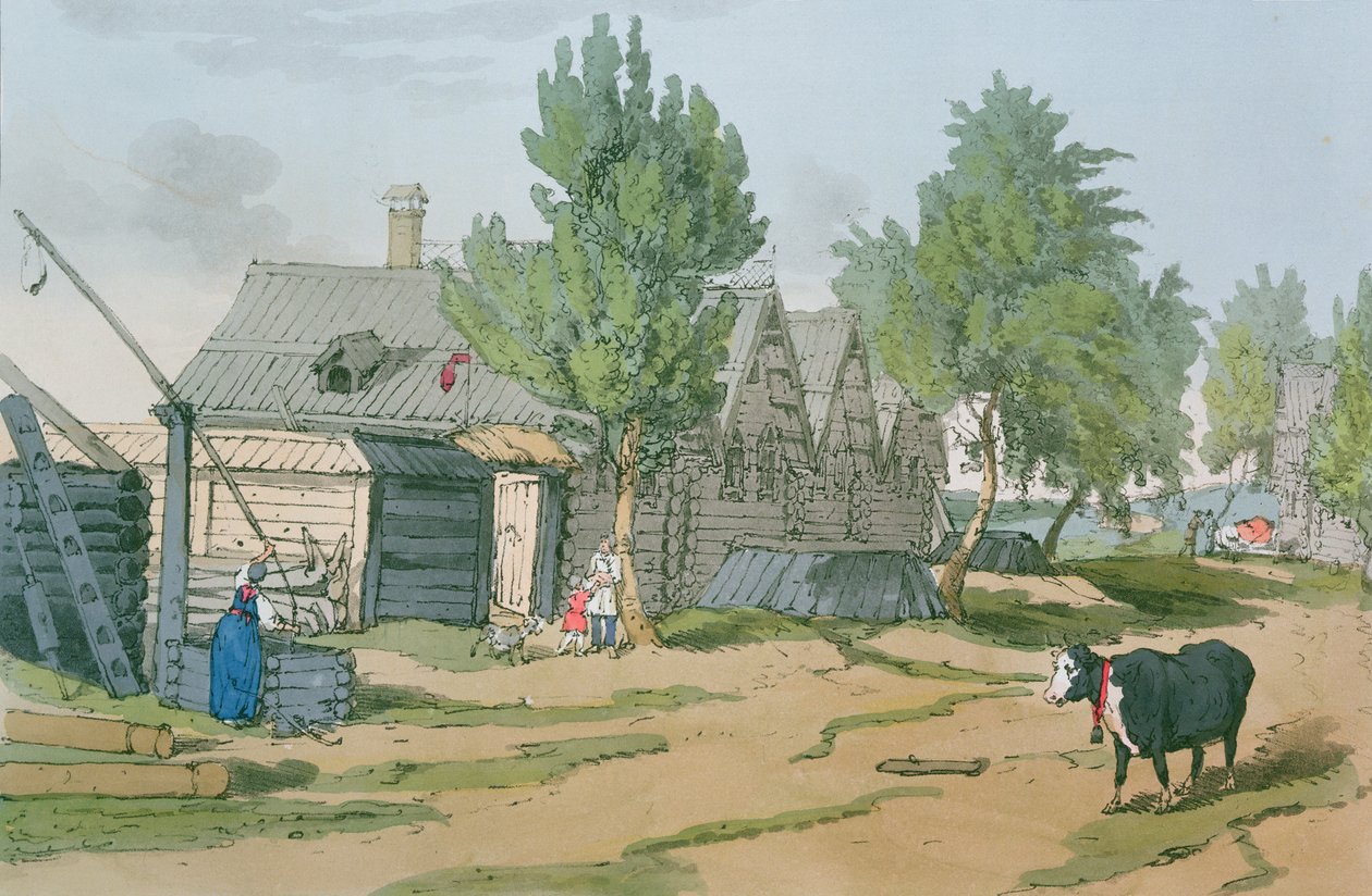 Ruská vesnice, 1804 od John Augustus Atkinson