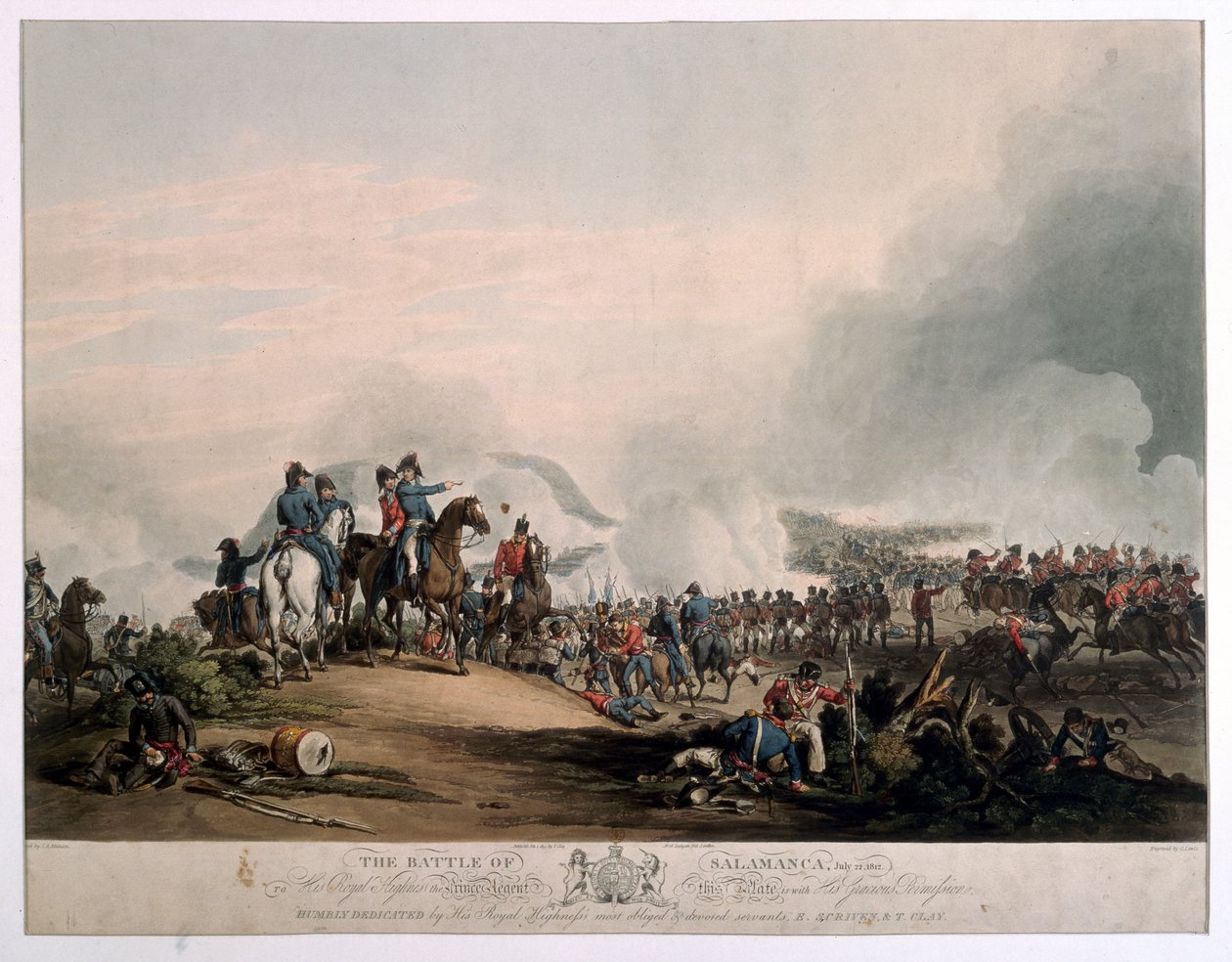 Bitva u Salamance, 22. července 1812, ryl G. Lewis, vydáno Londýn, 1813 (barevná akvatinta) od John Augustus Atkinson