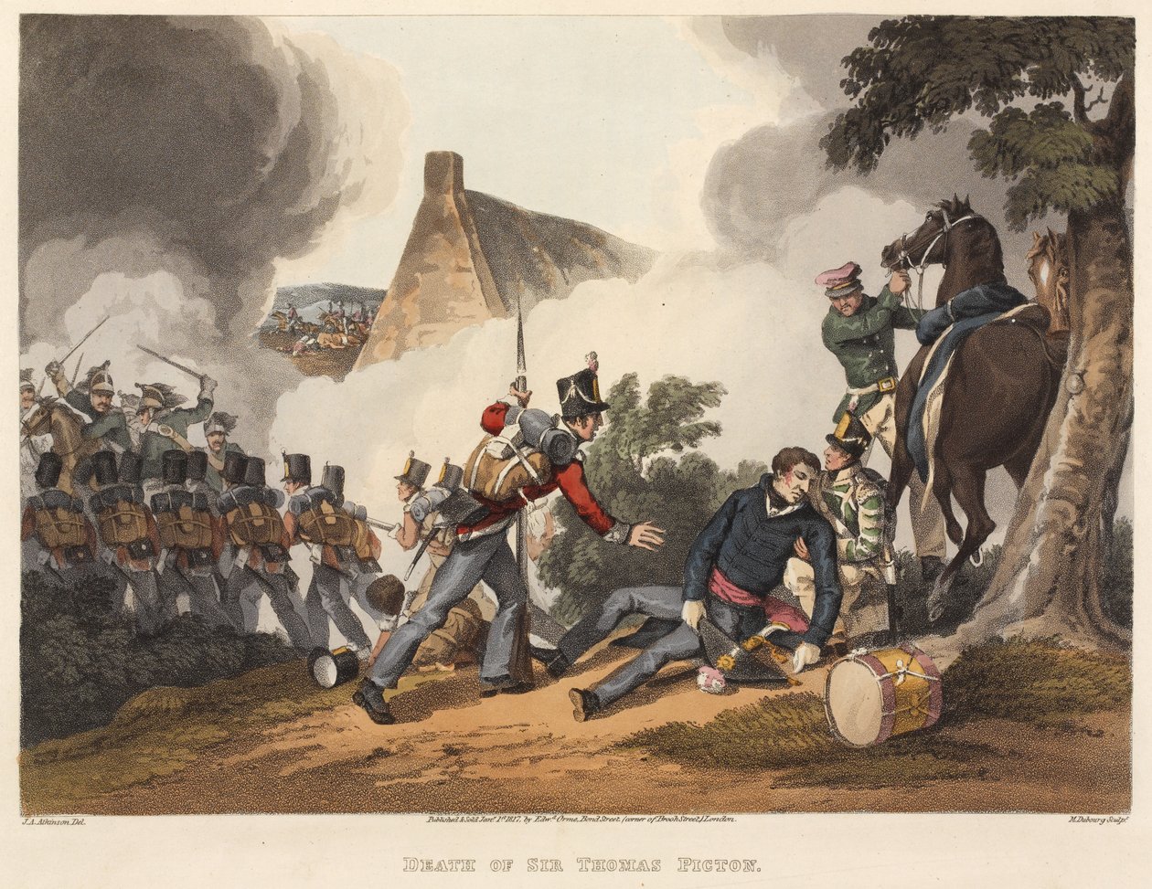 Smrt sira Thomase Pictona, vyryl M. Dubourg, 1819 (barevná akvatinta) od John Augustus Atkinson