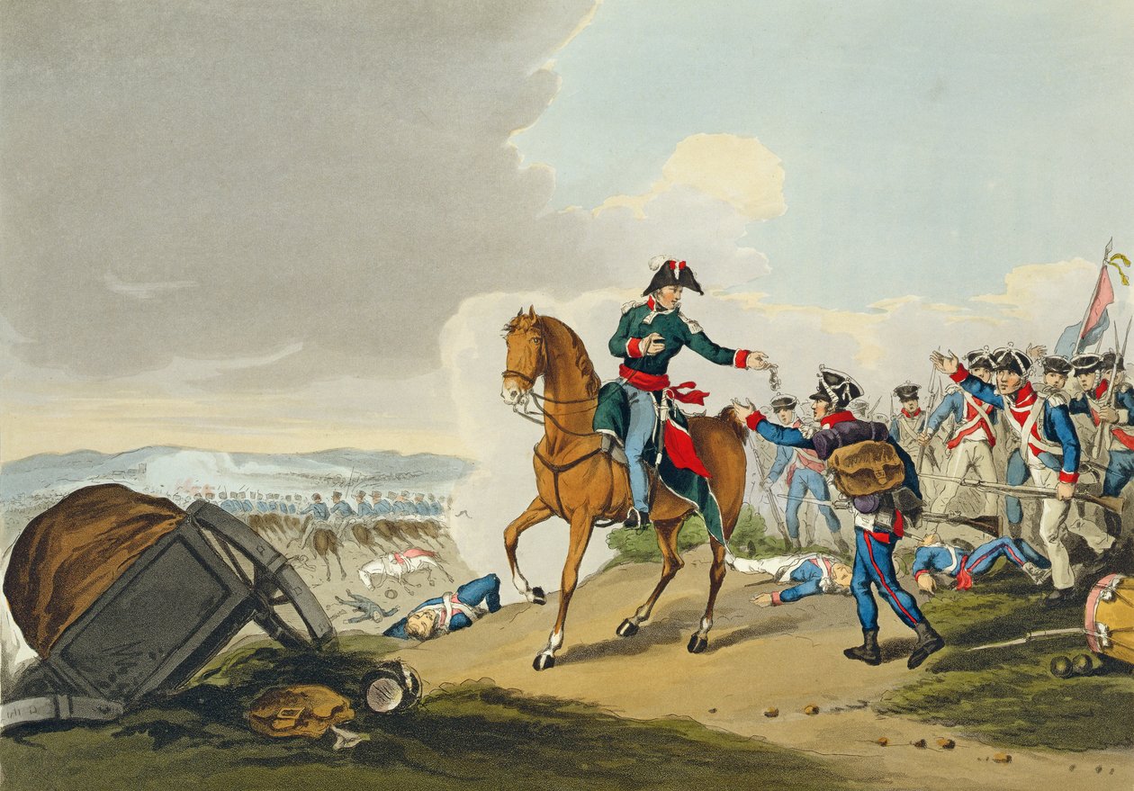 Princ Oranžský v bitvě u Waterloo, vyrytý Matthew Dubourg (fl. 1813-20) z 