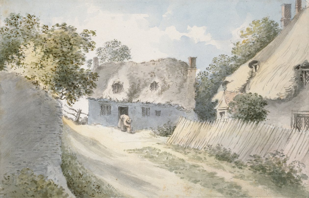Chaty ve vesnické ulici (akvarel přes grafit, na papíře) od John Baptist Malchair