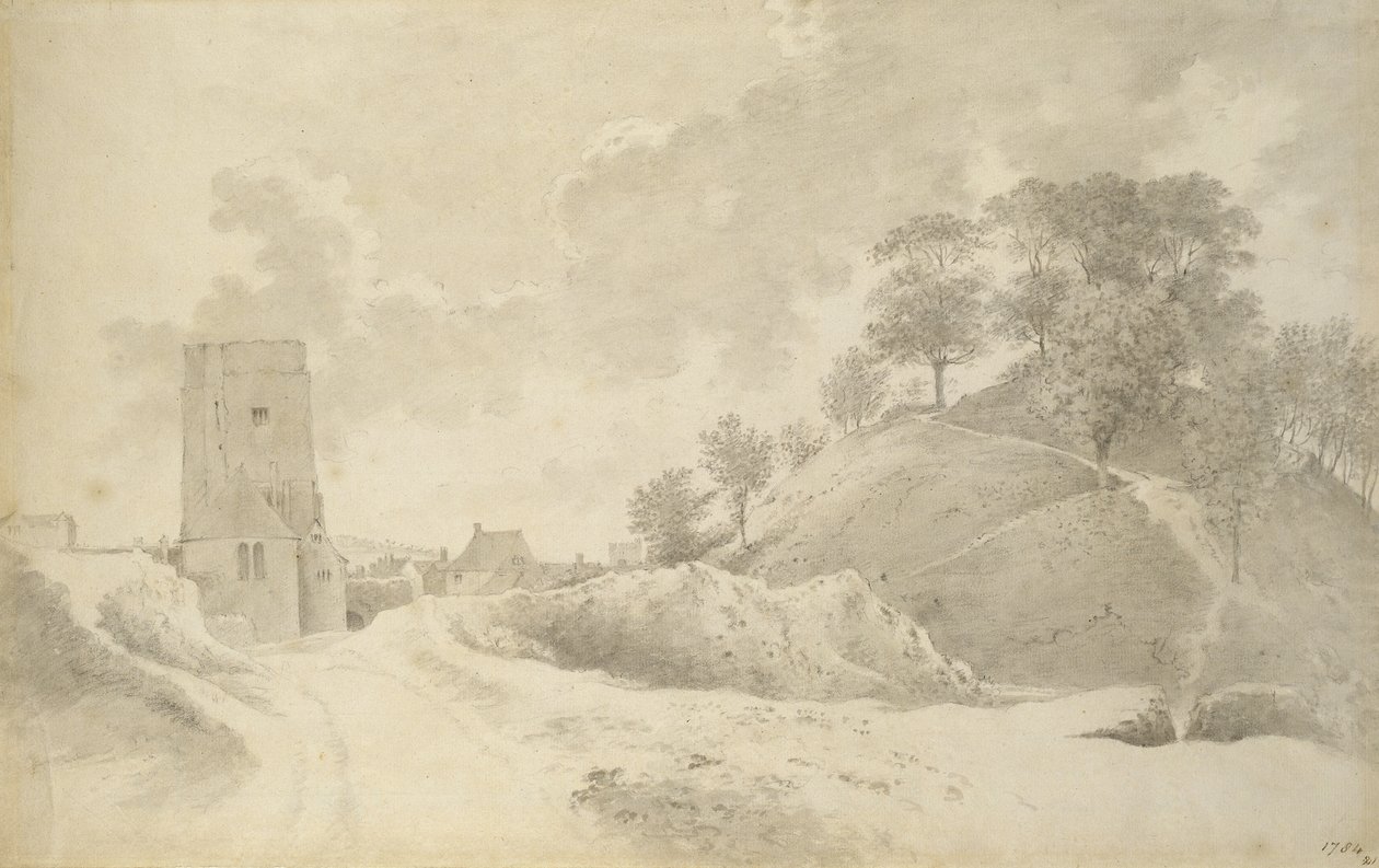 Oxford Castle and the Castle Mound, 27. května 1784 (šedá barva přes grafit) od John Baptist Malchair