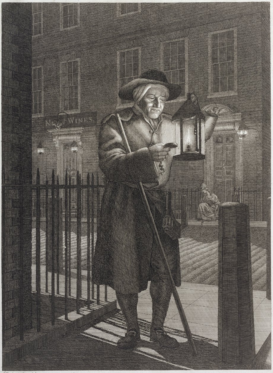 London Watchman with his Lantern by Moonlight, 1776 od John Bogle