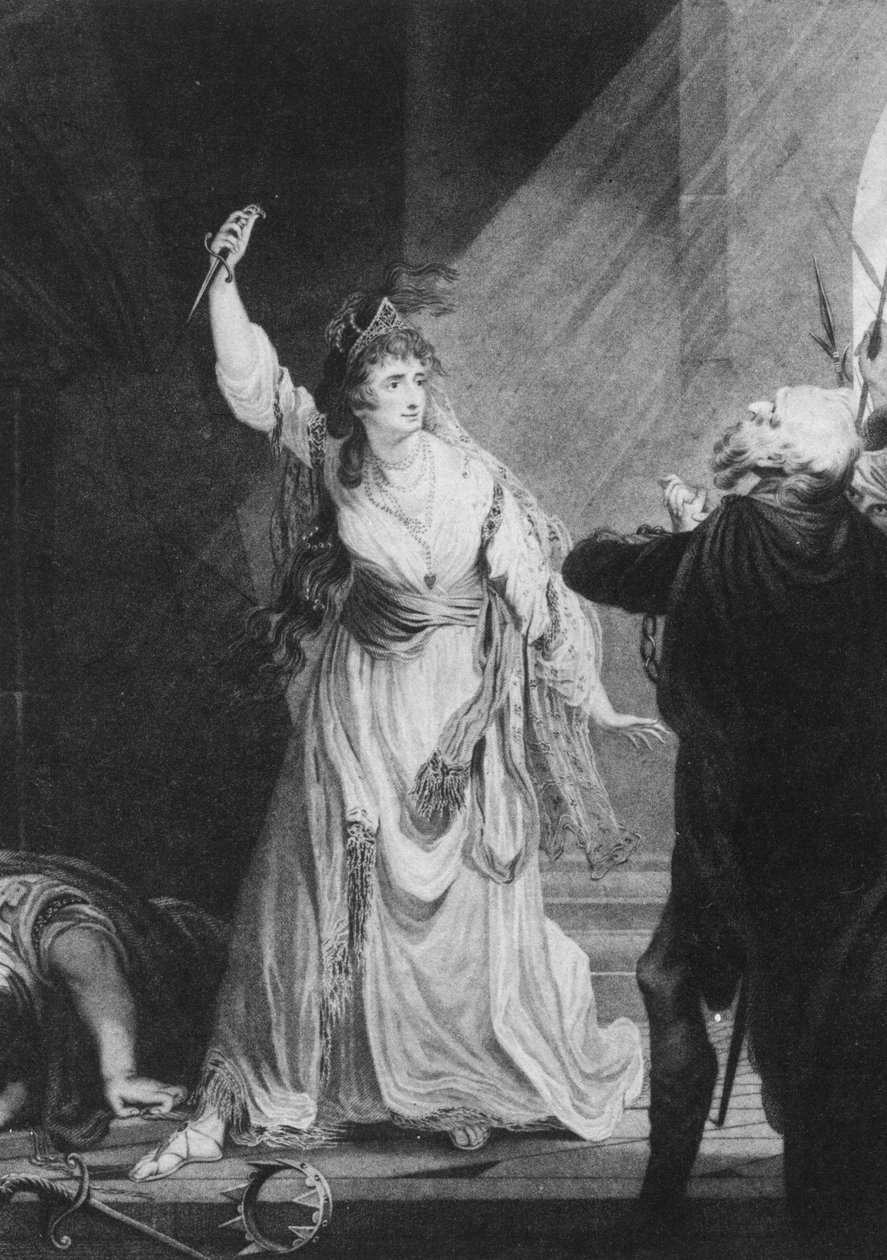 Anglická herečka Sarah Siddons jako Euphrasia v The Grecian Daughter od Arthura Murphyho, Theatre Royal v Drury Lane, 1782 od John Boydell