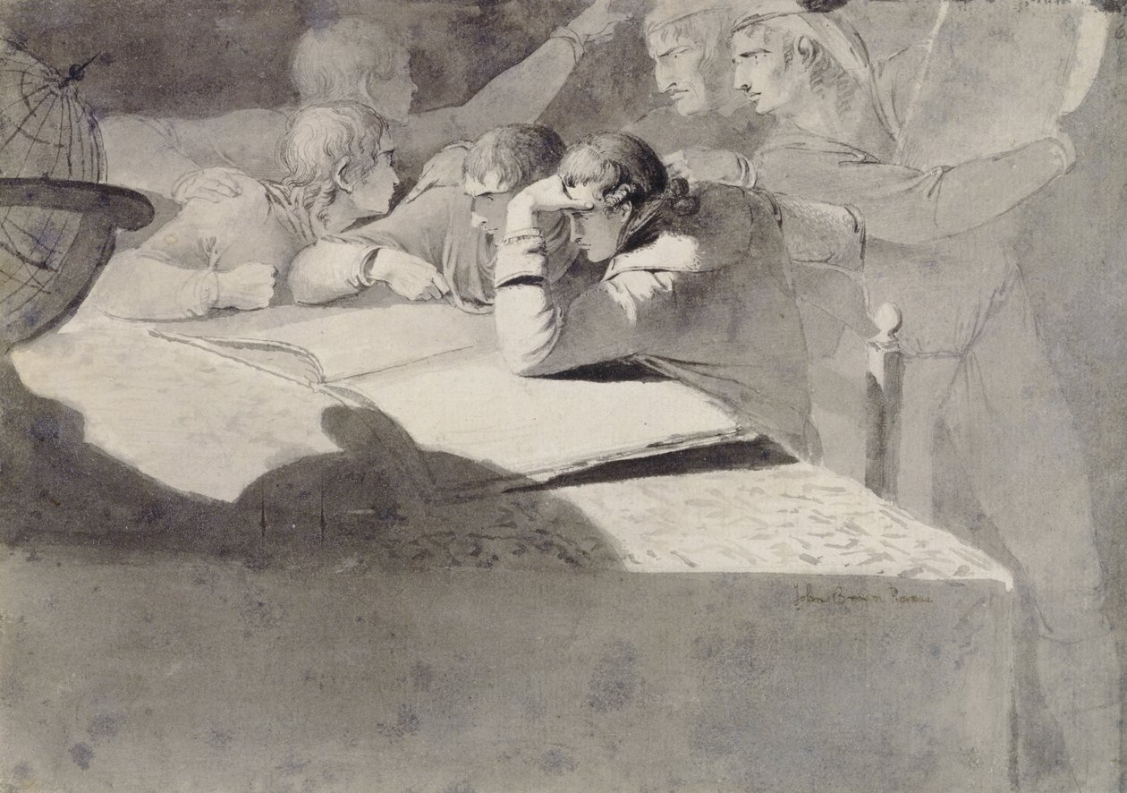 The Gegraphers (pero a inkoust a šedá barva na položený papír) od John Brown