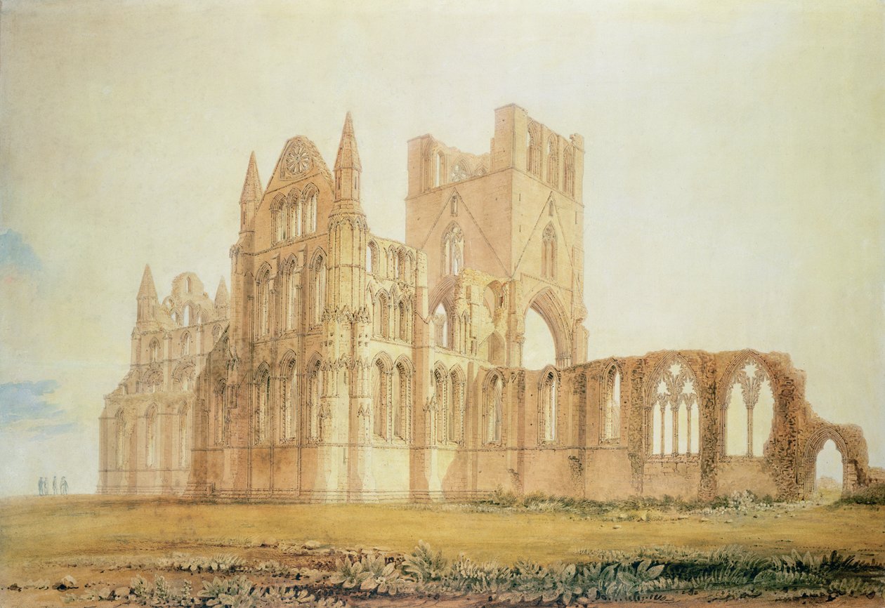 Pohled na Whitby Abbey, cca 1820 (pero a inkoust a wc na papíře) od John Chessell Buckler