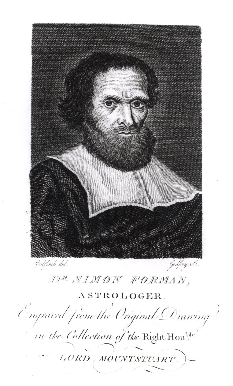 Portrét Dr. Simona Formana (1552-1611) vyrytý Godfreyem (černobílá fotografie) od John Bulfinch