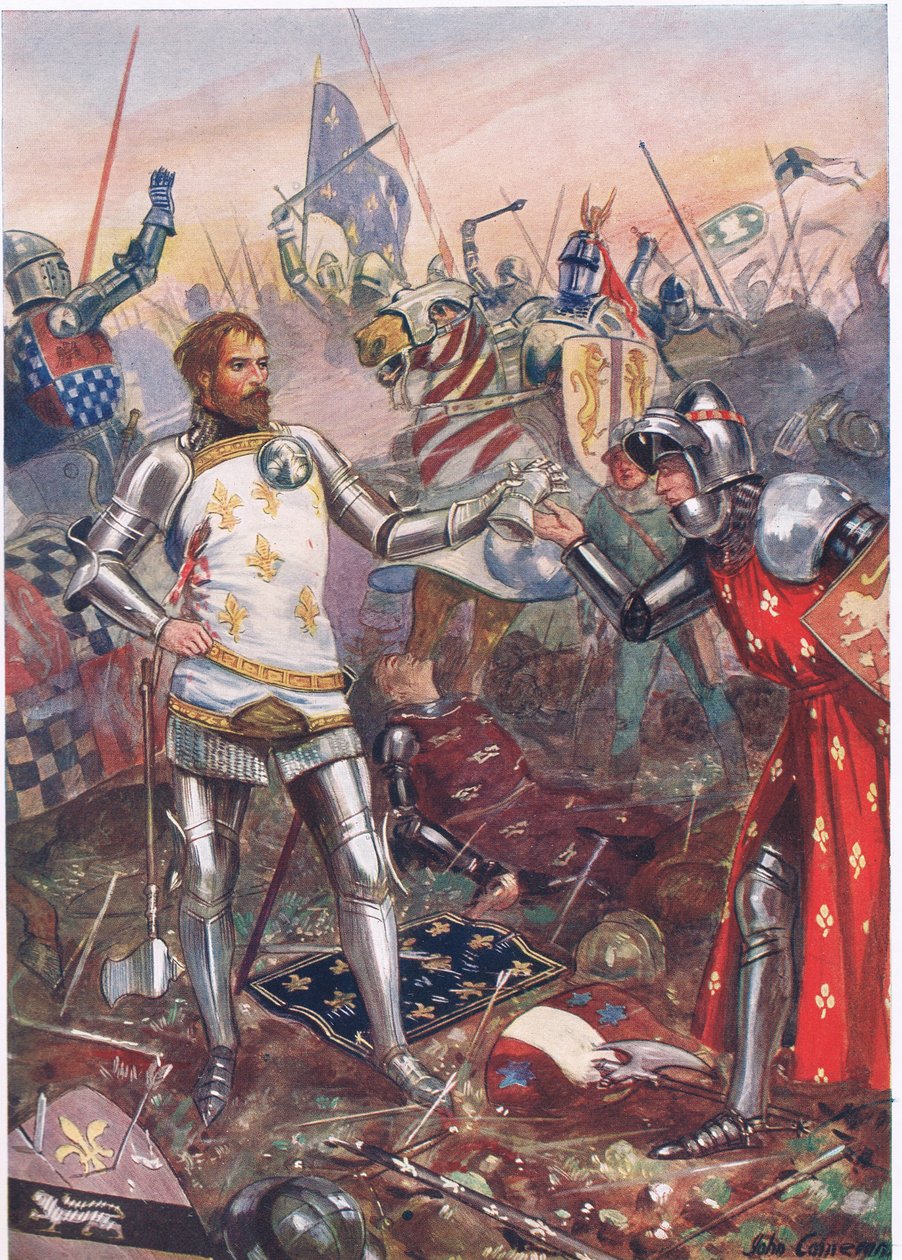 Kapitulace Jana II. Francouzského v bitvě u Poitiers, ilustrace z 