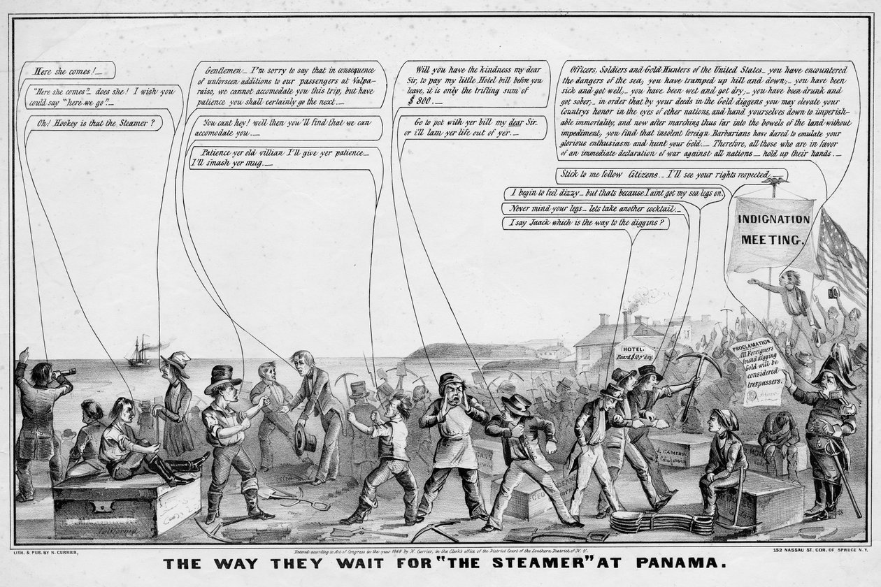 Způsob, jakým čekají na The Steamer at Panama, publikoval N Currier, New York, 1849 od John Cameron