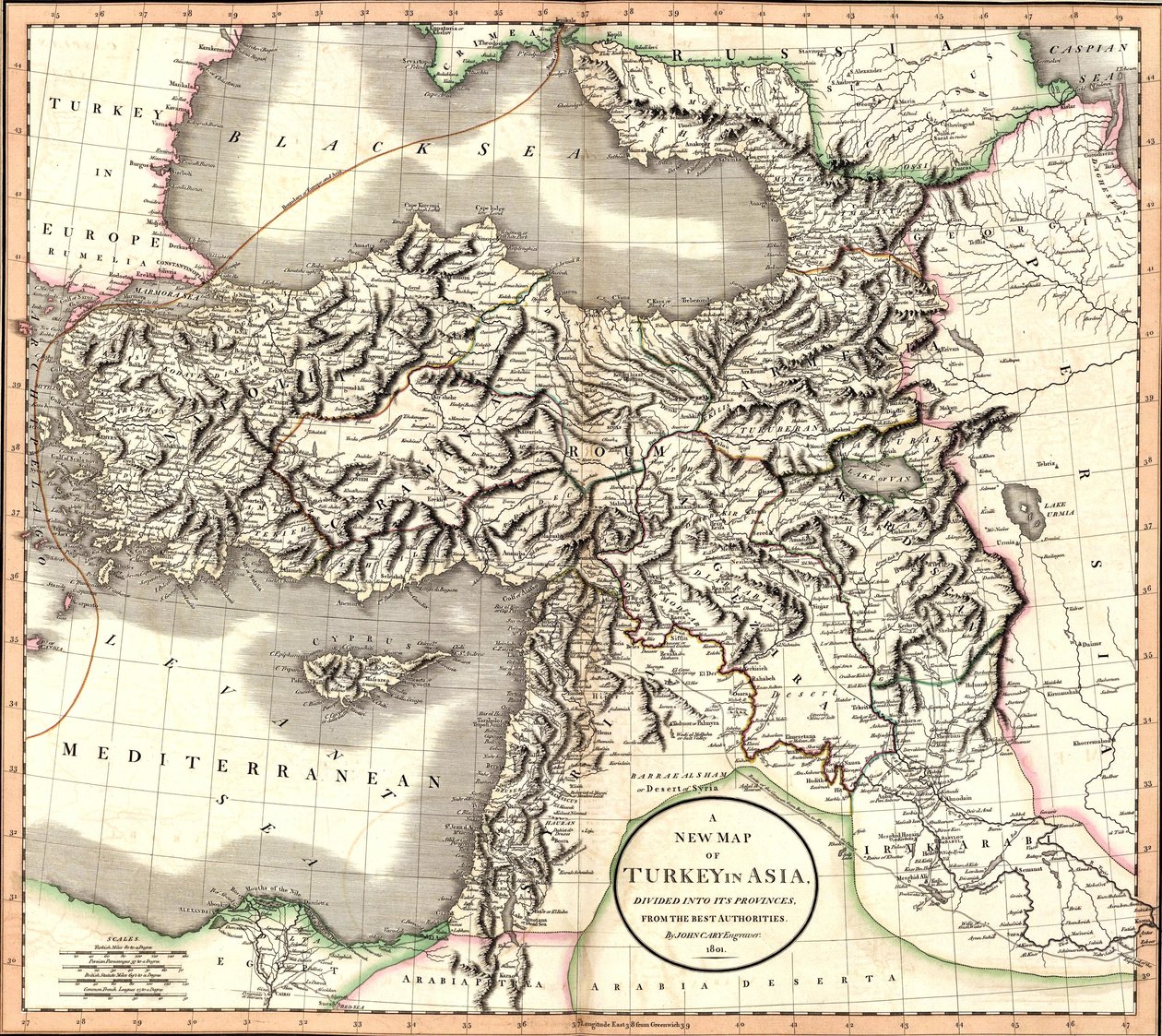 Nová mapa Turecka v Asii, rozdělená na jeho provincie, od nejlepších úřadů. od John Cary