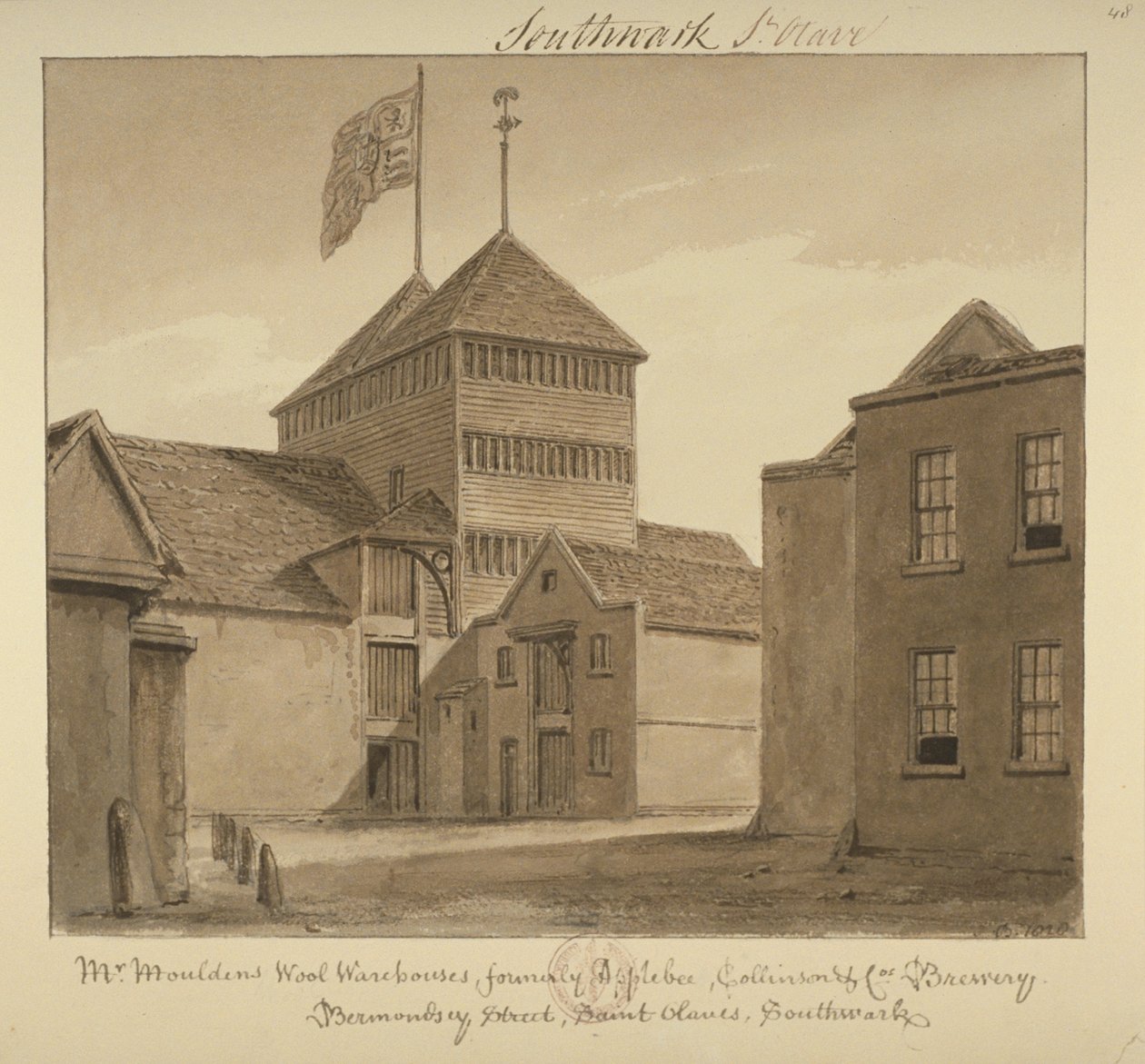 Pohled na sklady vlny v Bermondsey Street, 1828 (perte na papíře) od John Chessell Buckler