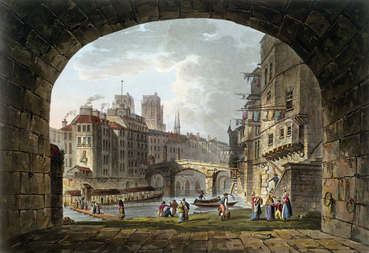 Pohled na Pont du Chatelet a katedrálu Notre-Dame, 1810 od John Claude Nattes