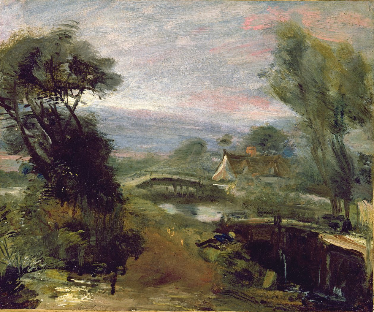Pohled poblíž Flatford Mill (olej na papíře položený na plátně) od John Constable