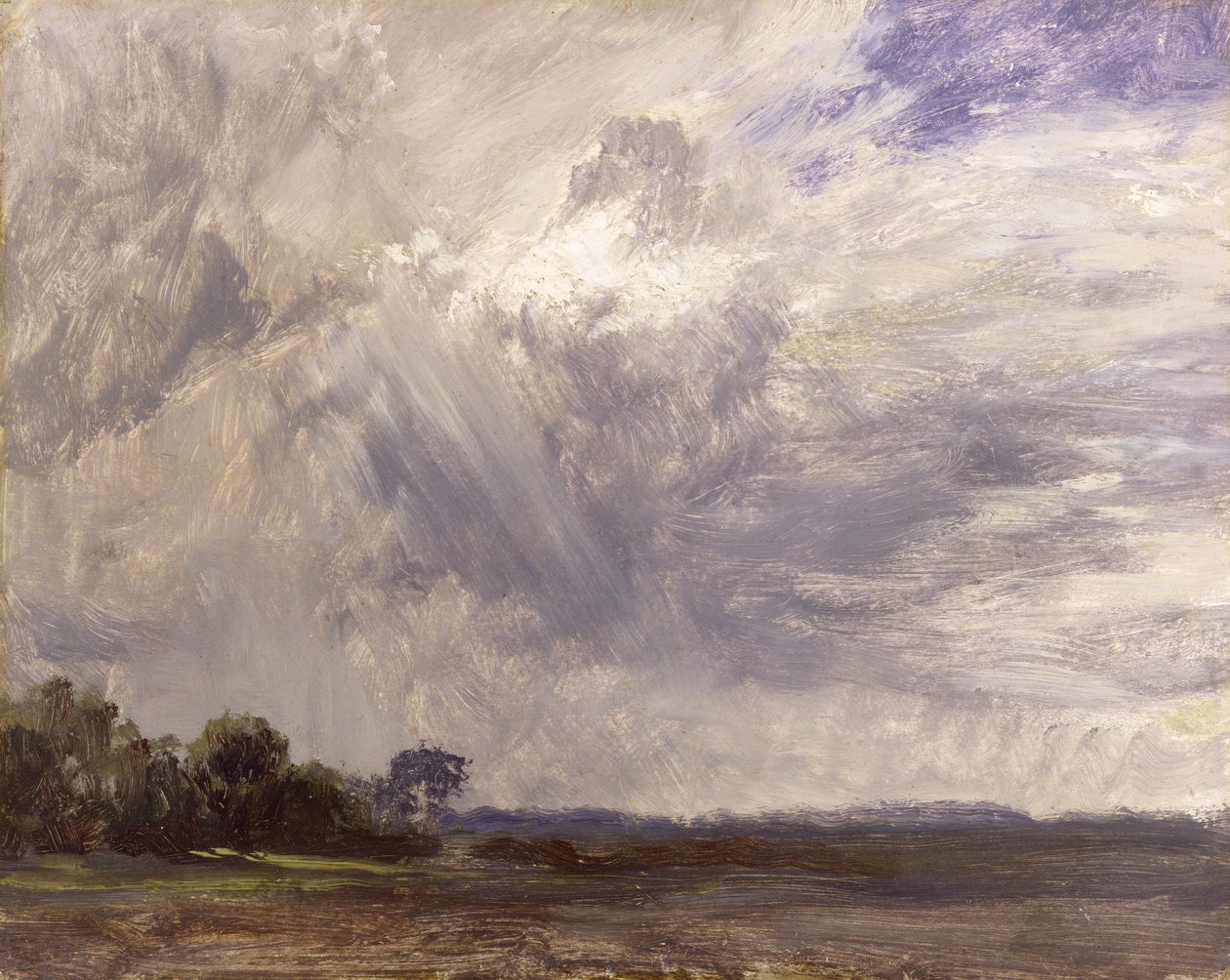Krajina s šedou větrnou oblohou, cca 1821-30 (olej na papíře položeném na papírové desce) od John Constable