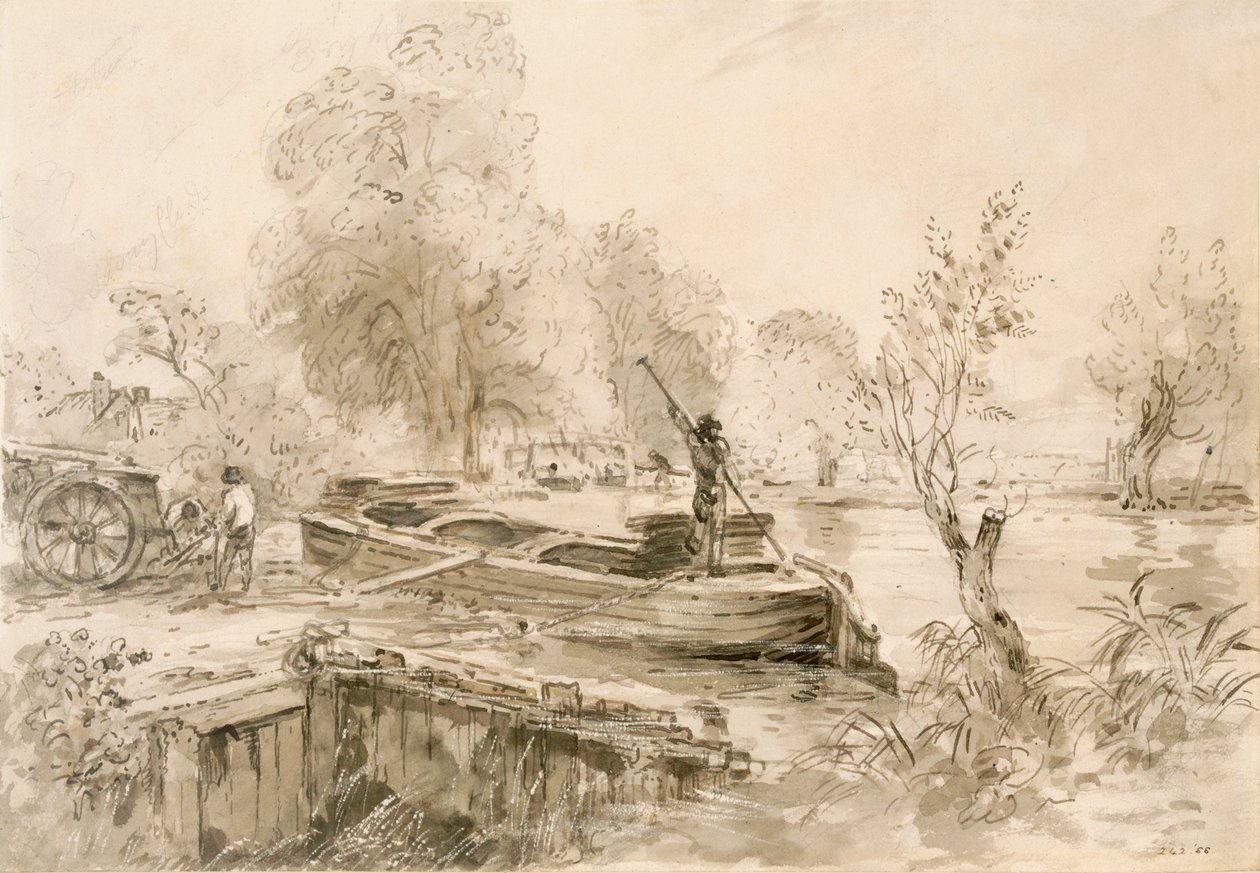 Muži nakládají člun na Stour, 1827 (tužka, pero a šedá barva na papíře) od John Constable
