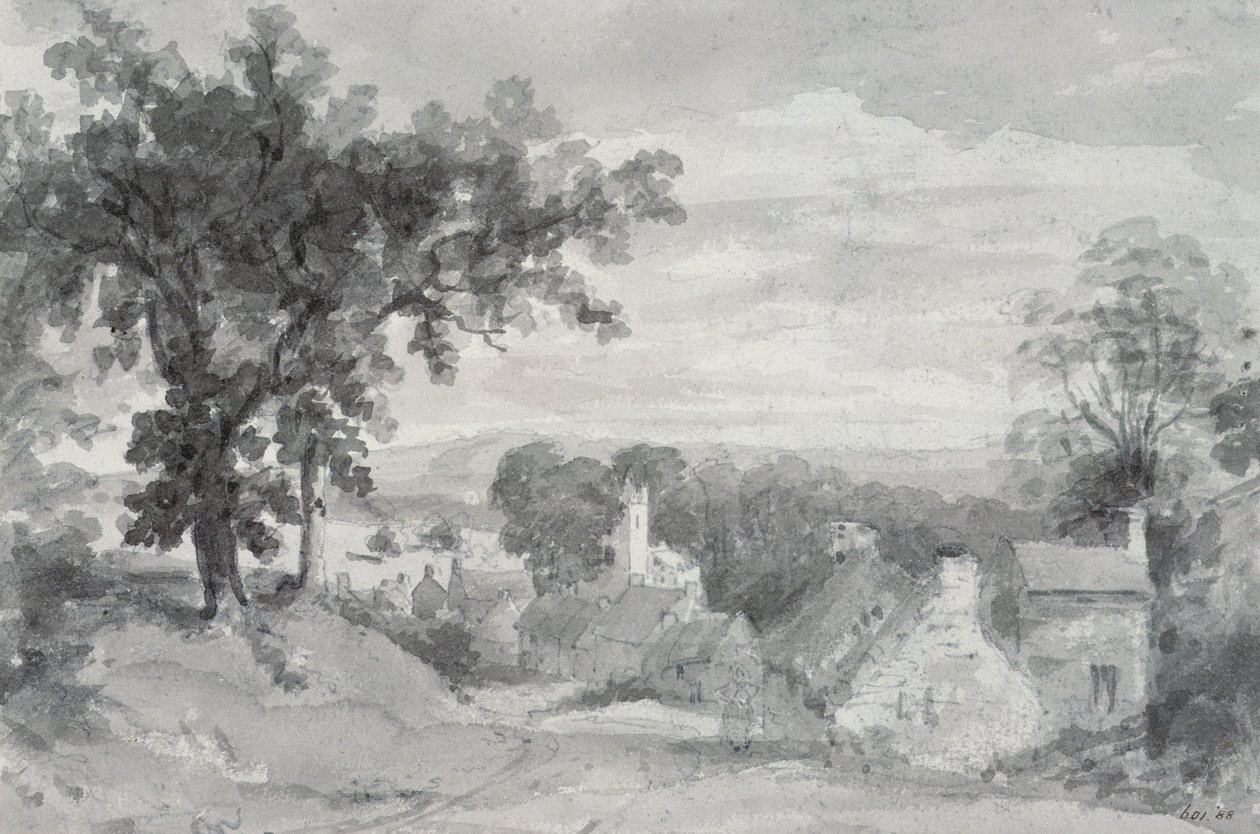 The Entrance to Village of Edensor The Entrance to Village of Edensor, 1801 (tužka a sépie mytí) od John Constable