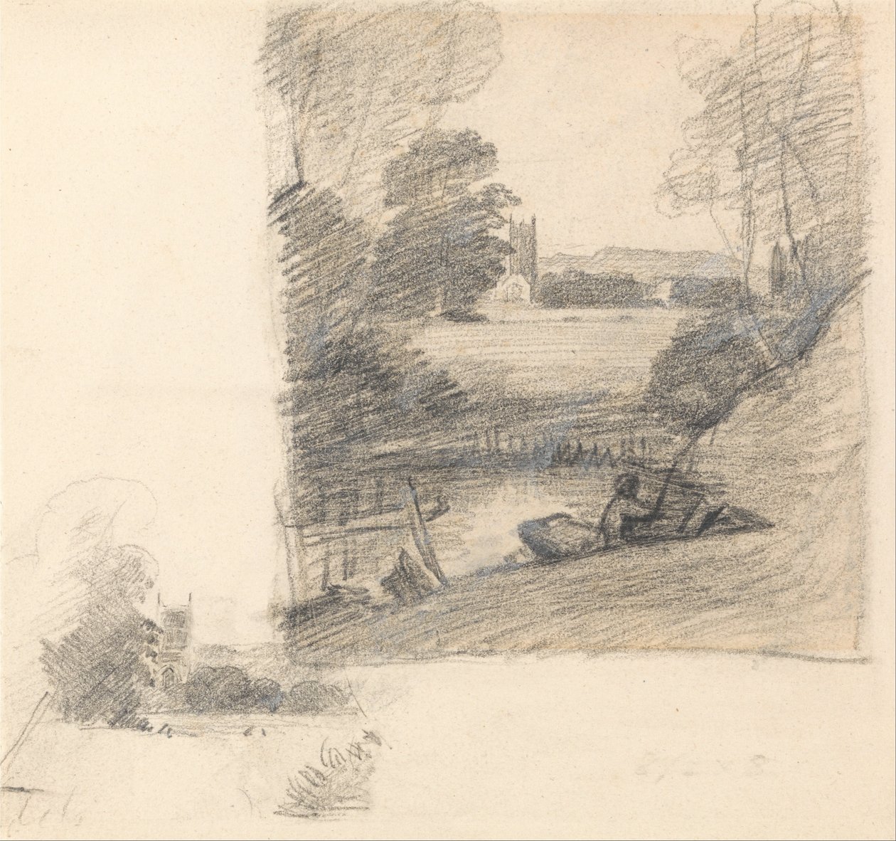 Dvě studie Dedham Church z východu od John Constable