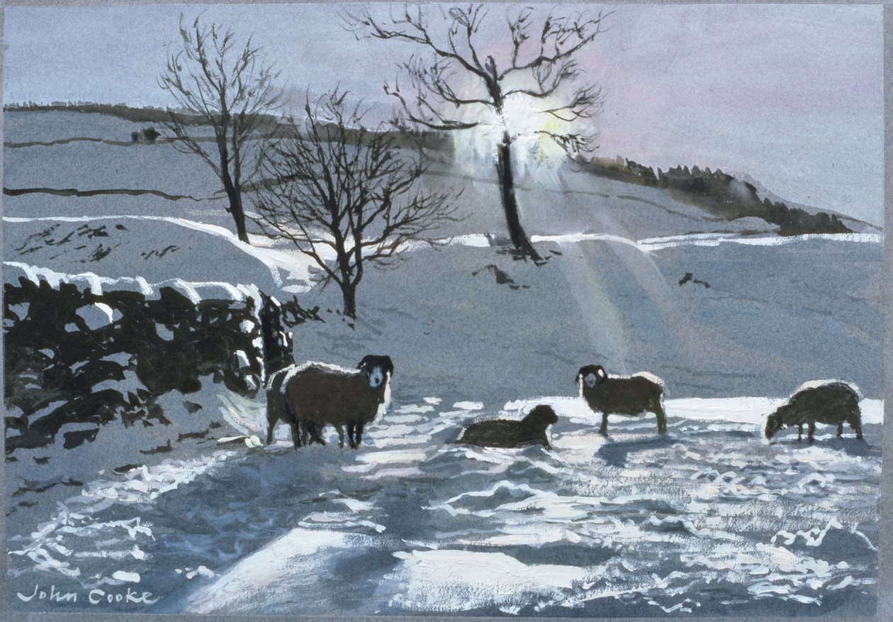 Zimní odpoledne v Dentdale, 1991 (kvaš) od John Cooke