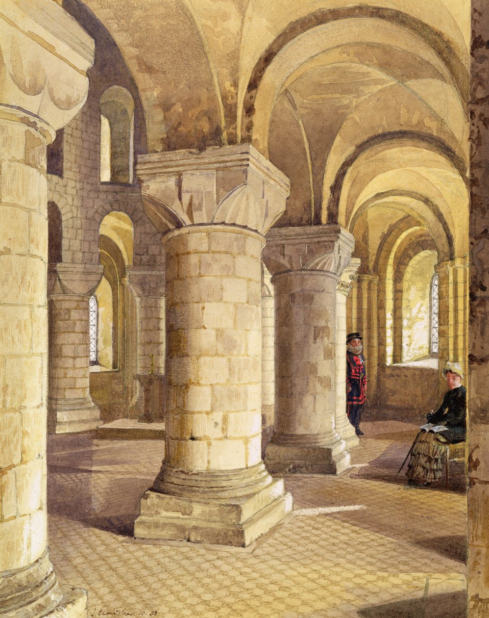 Vnitřní pohled na kapli svatého Jana, Tower of London, 1883 od John Crowther