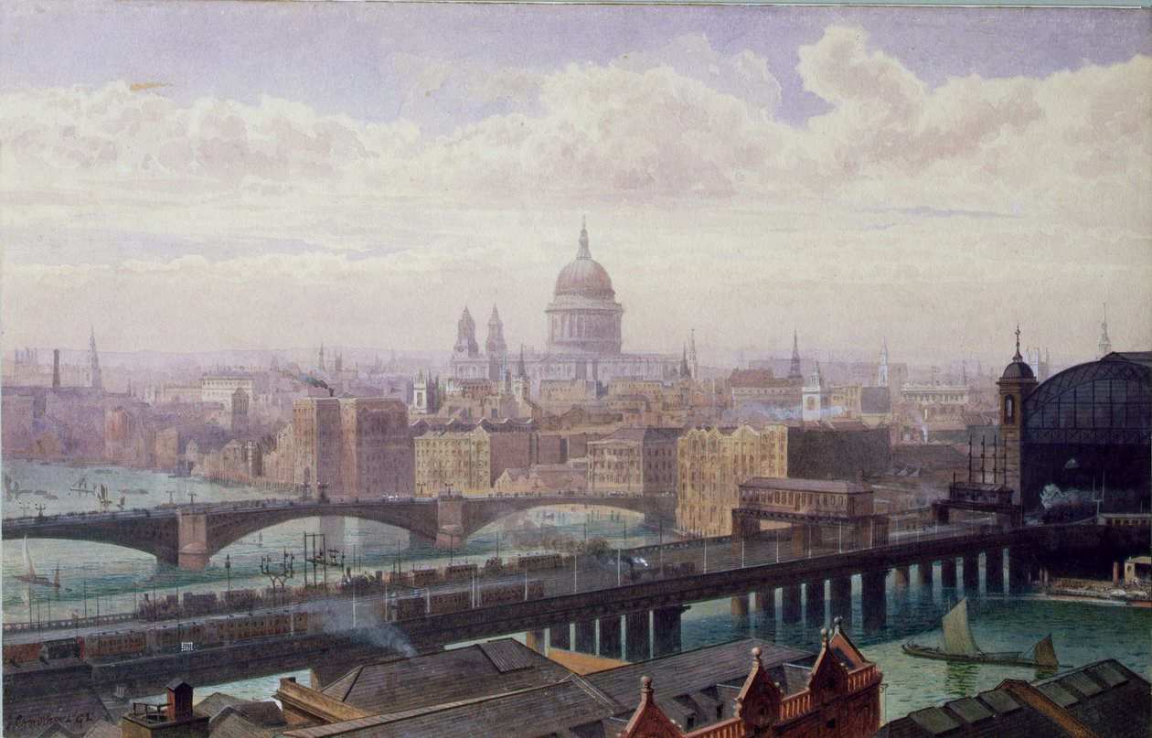 Pohled na Londýn z mostu Southwark Bridge na St Paul