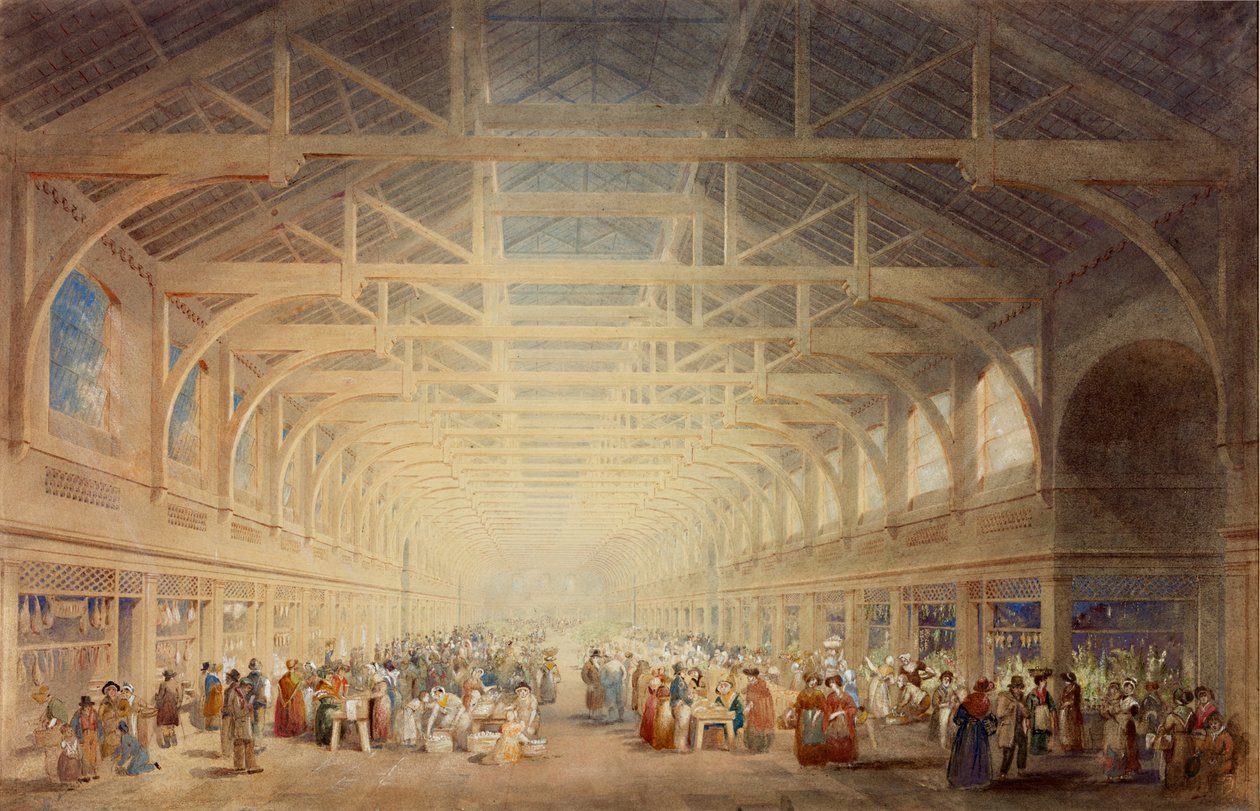 The Green Market, Newcastle upon Tyne (BC, křída, inkoust, tužka a wc na papíře) od John Dobson