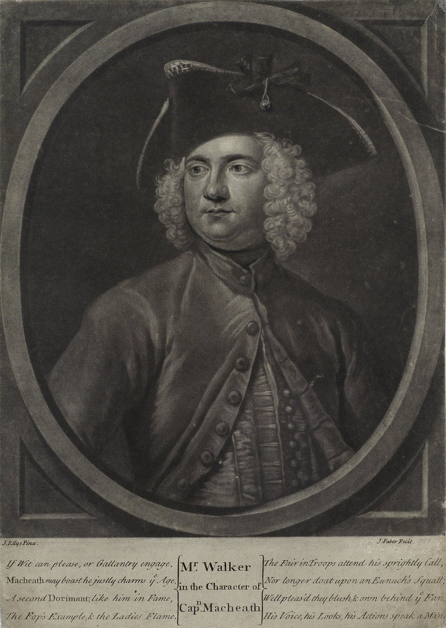 Pan Walker v postavě kapitána Macheatha, vyrytý Johnem Faberem mladším (asi 1695-1756), 1728 (mezzotinta) od John Ellys