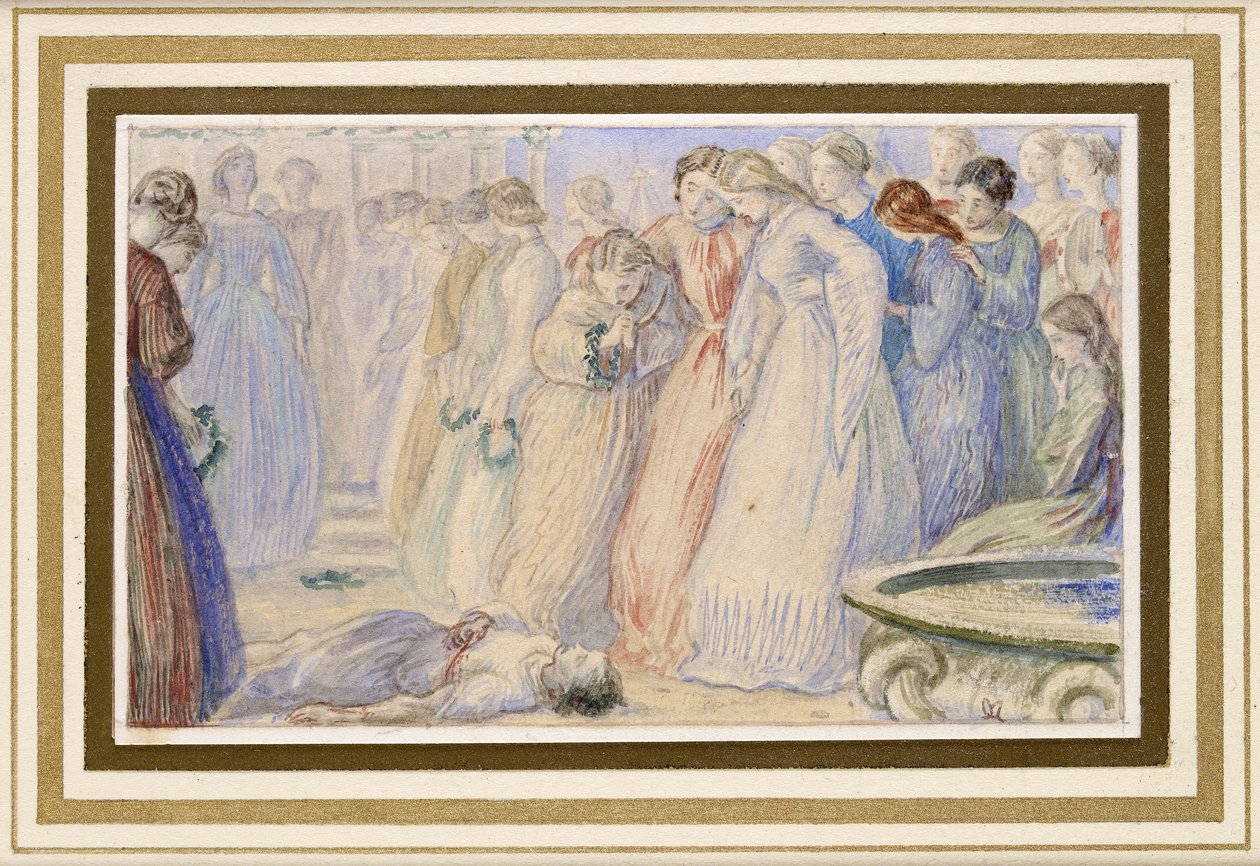 Iphis a Anaxarete (akvarel s perem a inkoustem) od John Everett Millais