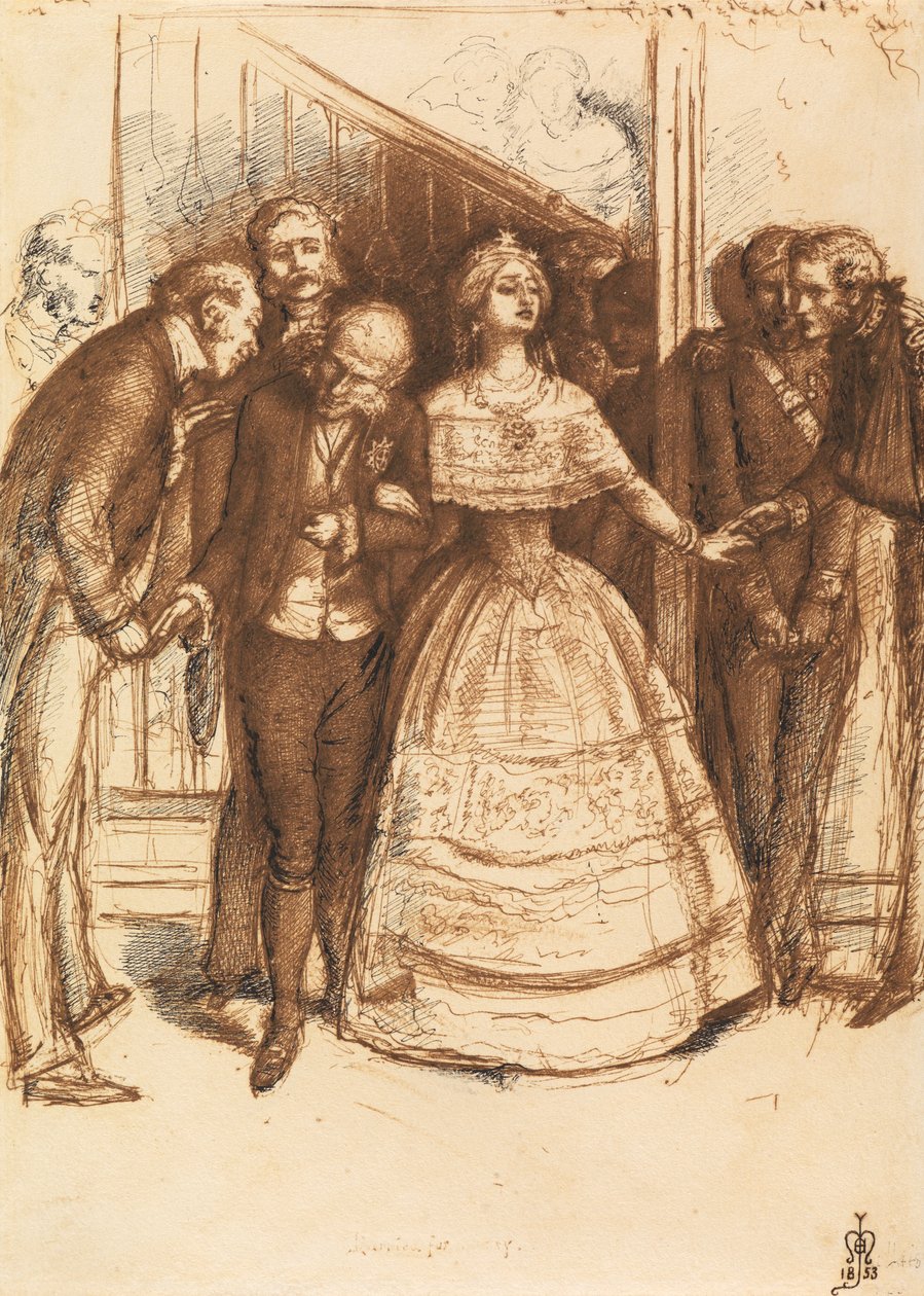 Ženatý za hodnosti, 1853 (tužka, pero a inkoust na papíře) od John Everett Millais