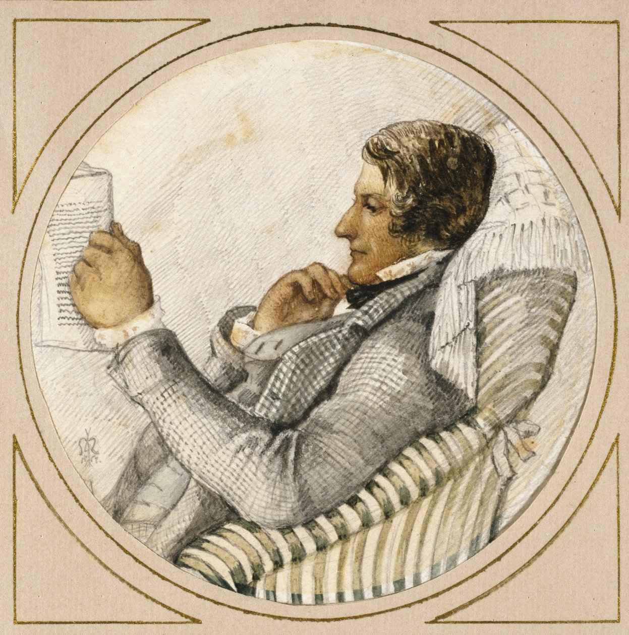 Portrét Ford Madox Brown (akvarel přes grafit s perem a modrým inkoustem na špinavě bílém papíře) od John Everett Millais