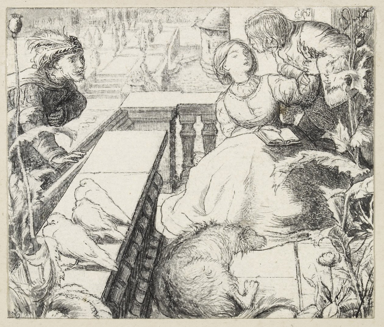 Spící palác (pero a černý inkoust) od John Everett Millais