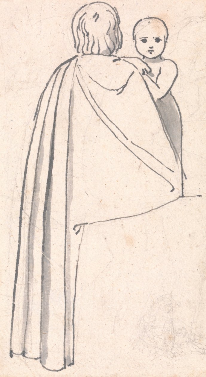 Pohled zezadu na ženu s dítětem, které se jí dívá přes rameno od John Flaxman