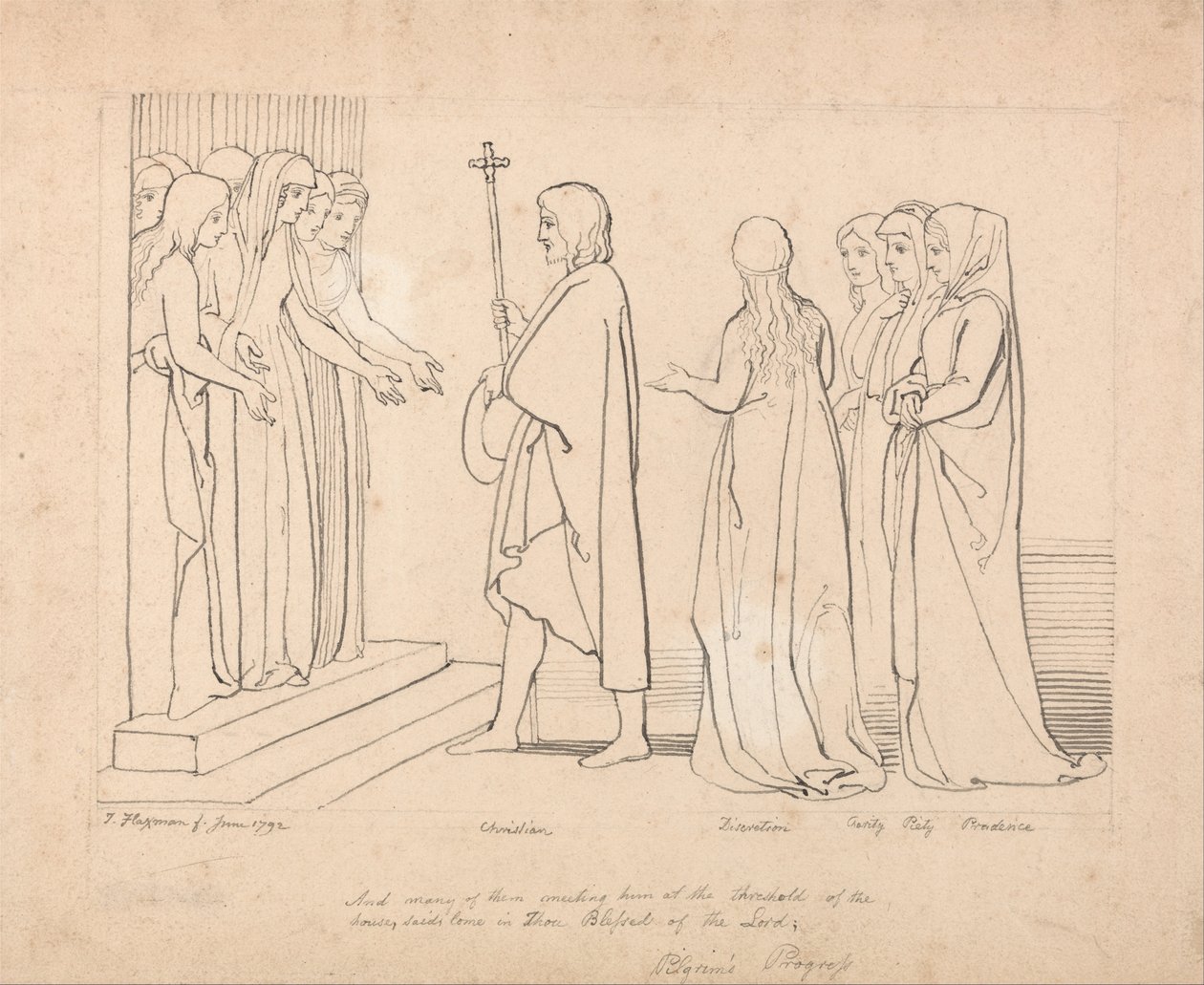 Ilustrace pokroku poutníků od John Flaxman