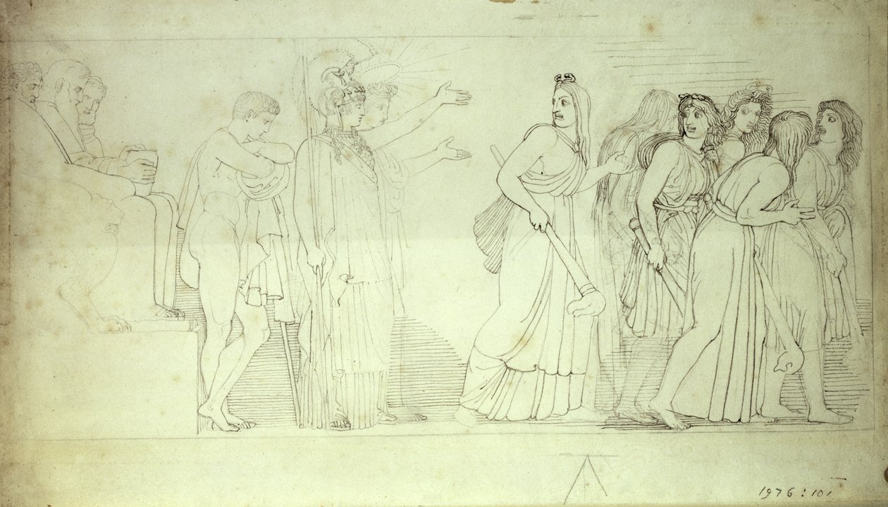 Fúrie Odcházející z Athény, Apollo a Orestes, 18. století od John Flaxman
