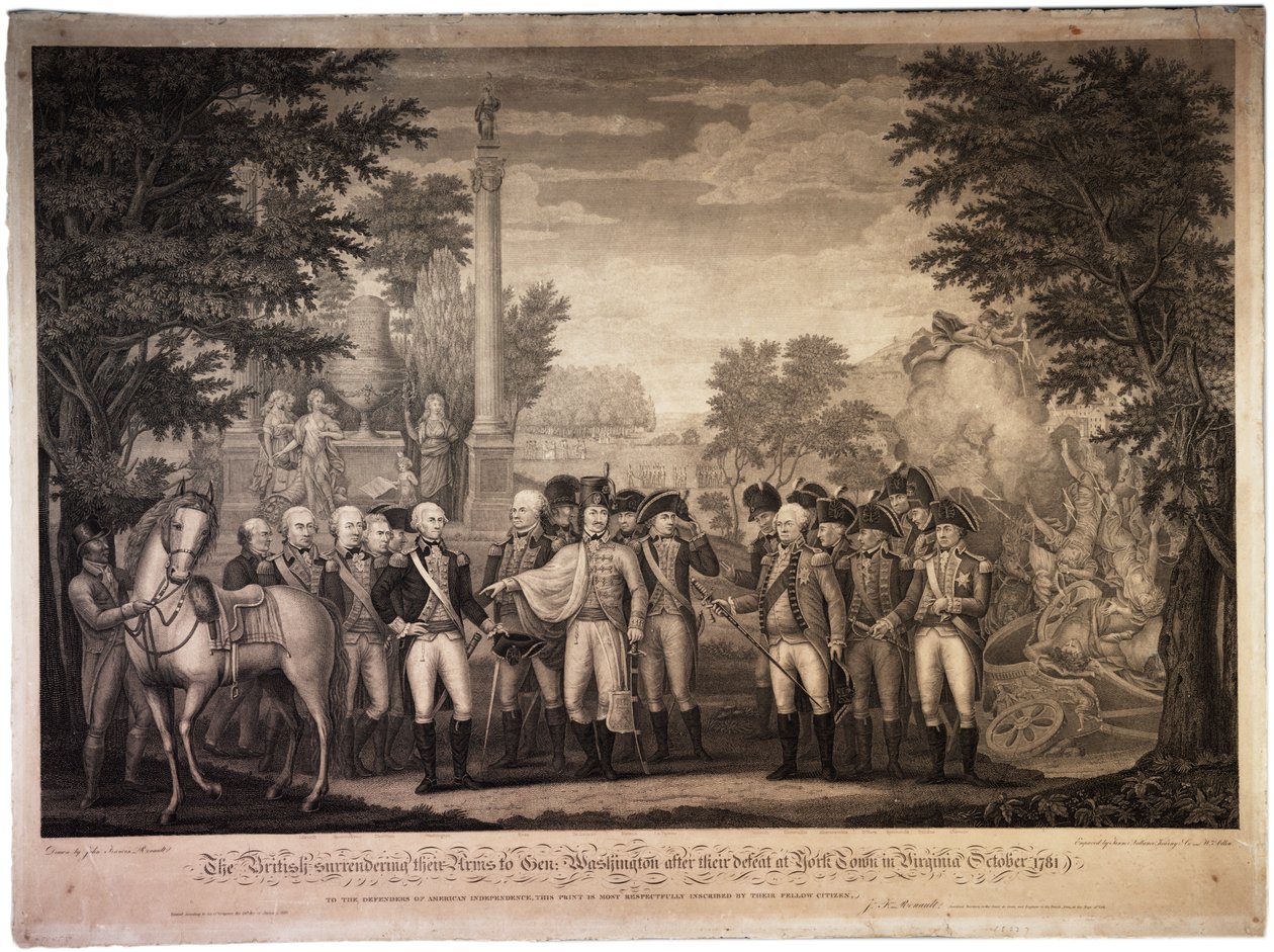 Britové vzdávají své zbraně generálu Washingtonovi...v Yorktownu [Yorktown], 1819 od John Francis Renault