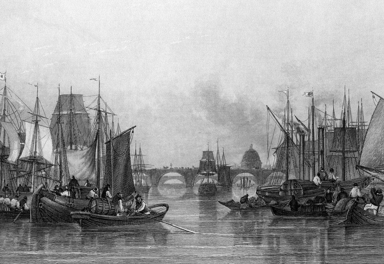 Horní bazén, řeka Temže, vyrytý John Woods, 1851 od John Francis Salmon