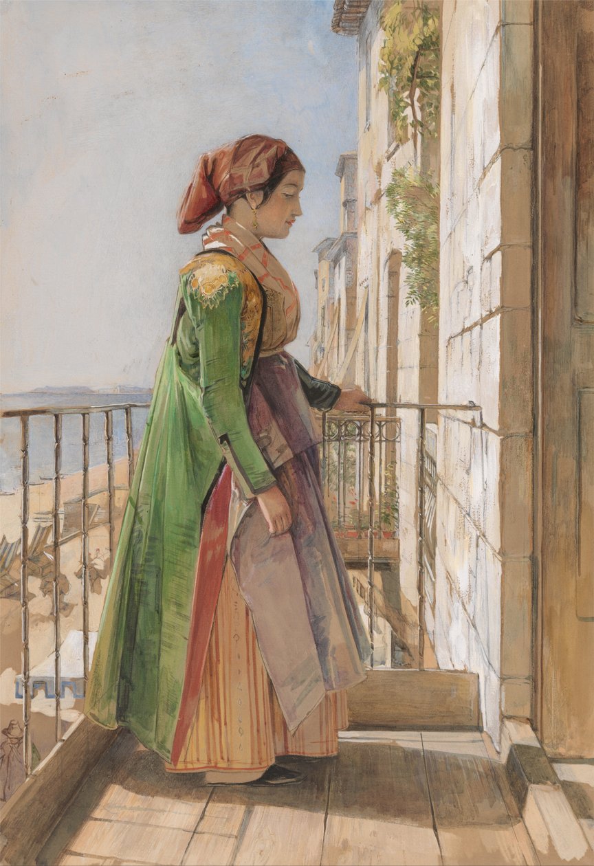 Řecká dívka stojící na balkoně od John Frederick Lewis