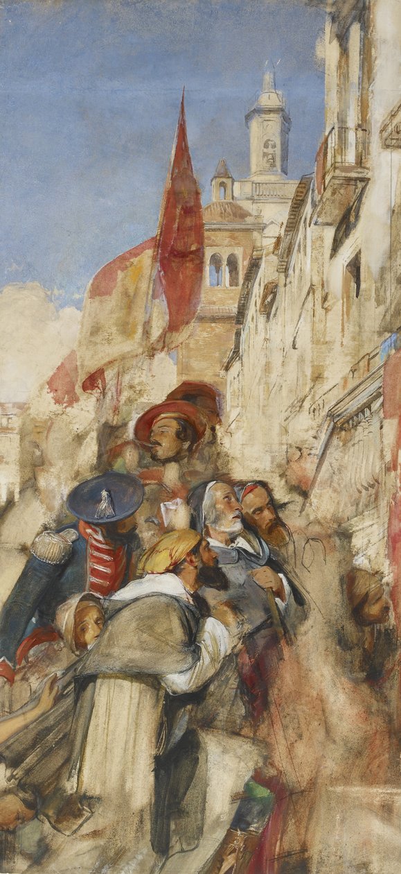 Studie k proklamaci Dona Carlose (akvarel a tělová barva nad grafitem) od John Frederick Lewis