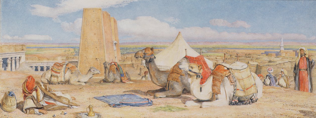 Karavana – arabský tábor v Edfou, kolem roku 1861 (Wc nad tužkou zvýšené bílou) od John Frederick Lewis