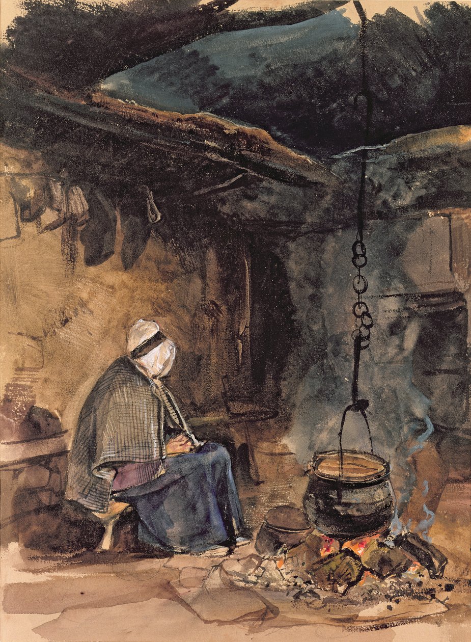 Sledování varu v hrnci - interiér chaty od John Frederick Lewis