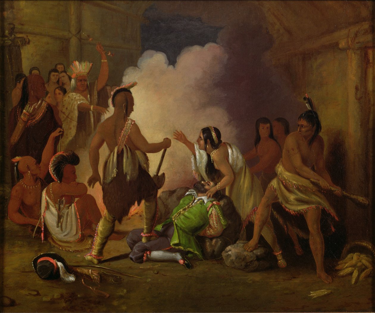 Pocahontas zachraňující život kapitána Johna Smithe, kolem 1836-40 od John Gadsby Chapman