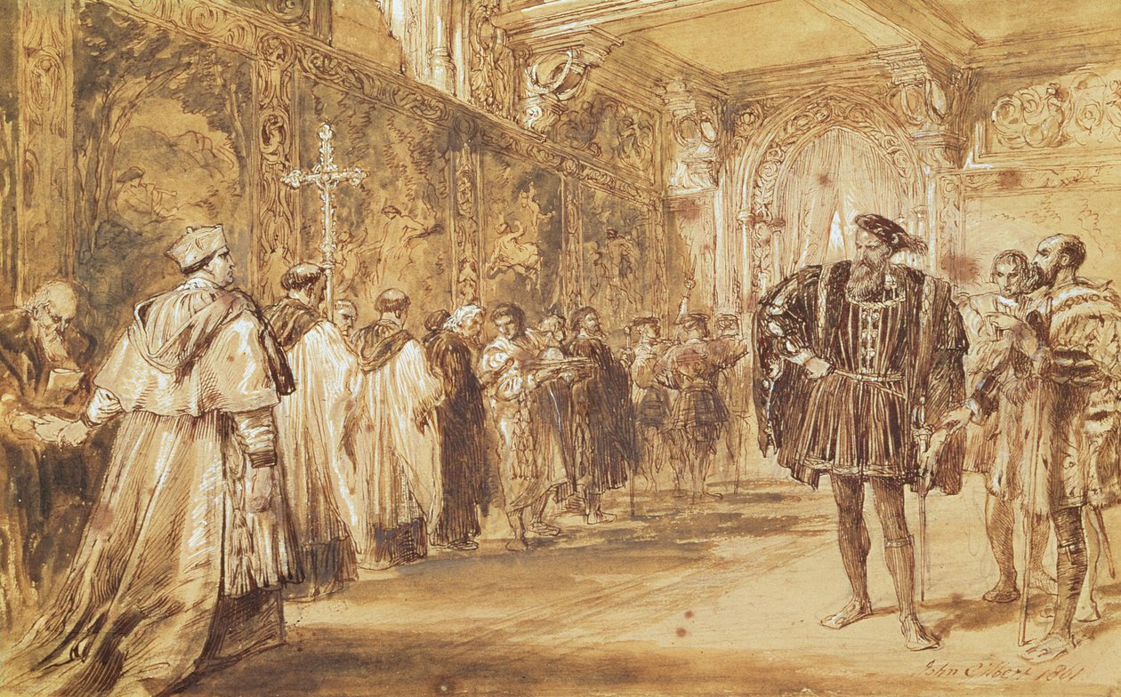 Jindřich VIII. a kardinál Thomas Wolsey, 1861 (pero a inkoust na papíře) od John Gilbert