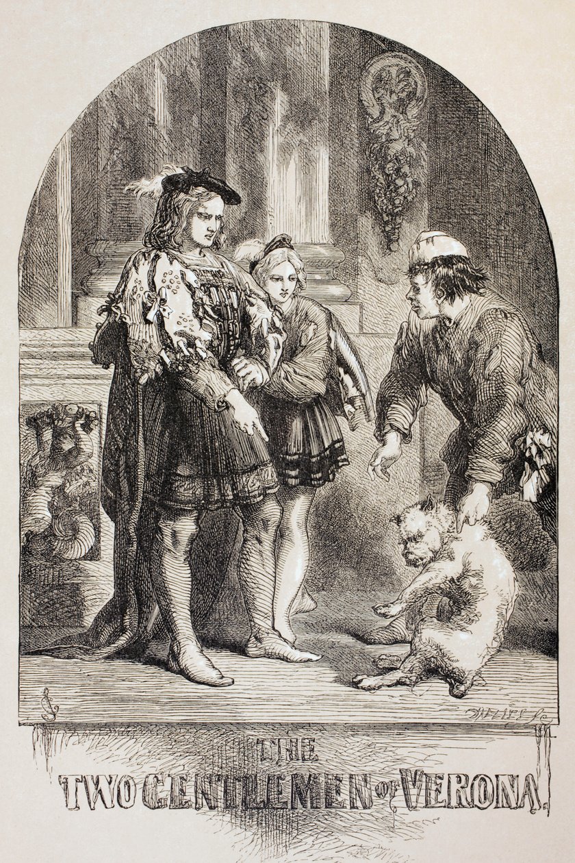 Ilustrace pro The Two Gentlemen of Verona, z „The Illustrated Library Shakespeare“, vydané v Londýně 1890 od John Gilbert