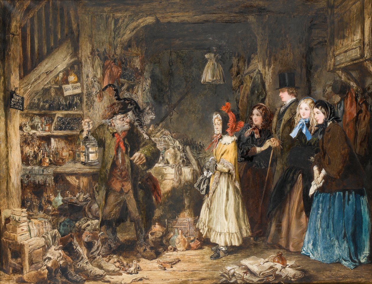 Slečna Fliteová představuje Wards v Jarndyce Krookovi, lordu Chancellorovi, scéna z Bleak House od Charlese Dickense, kolem roku 1860 (wc na papíře) od John Gilbert