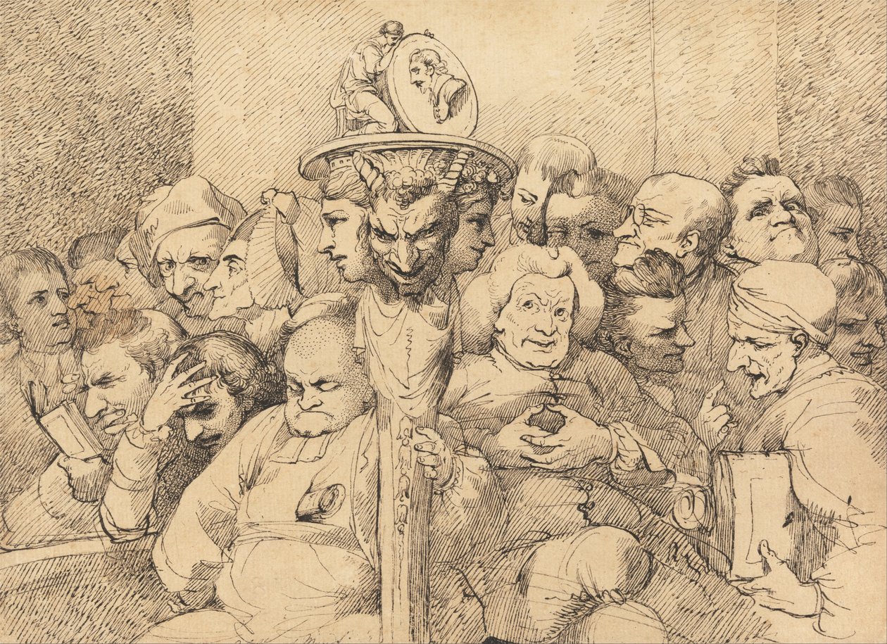 Literární postavy shromážděné kolem Shakespearova medailonu od John Hamilton Mortimer