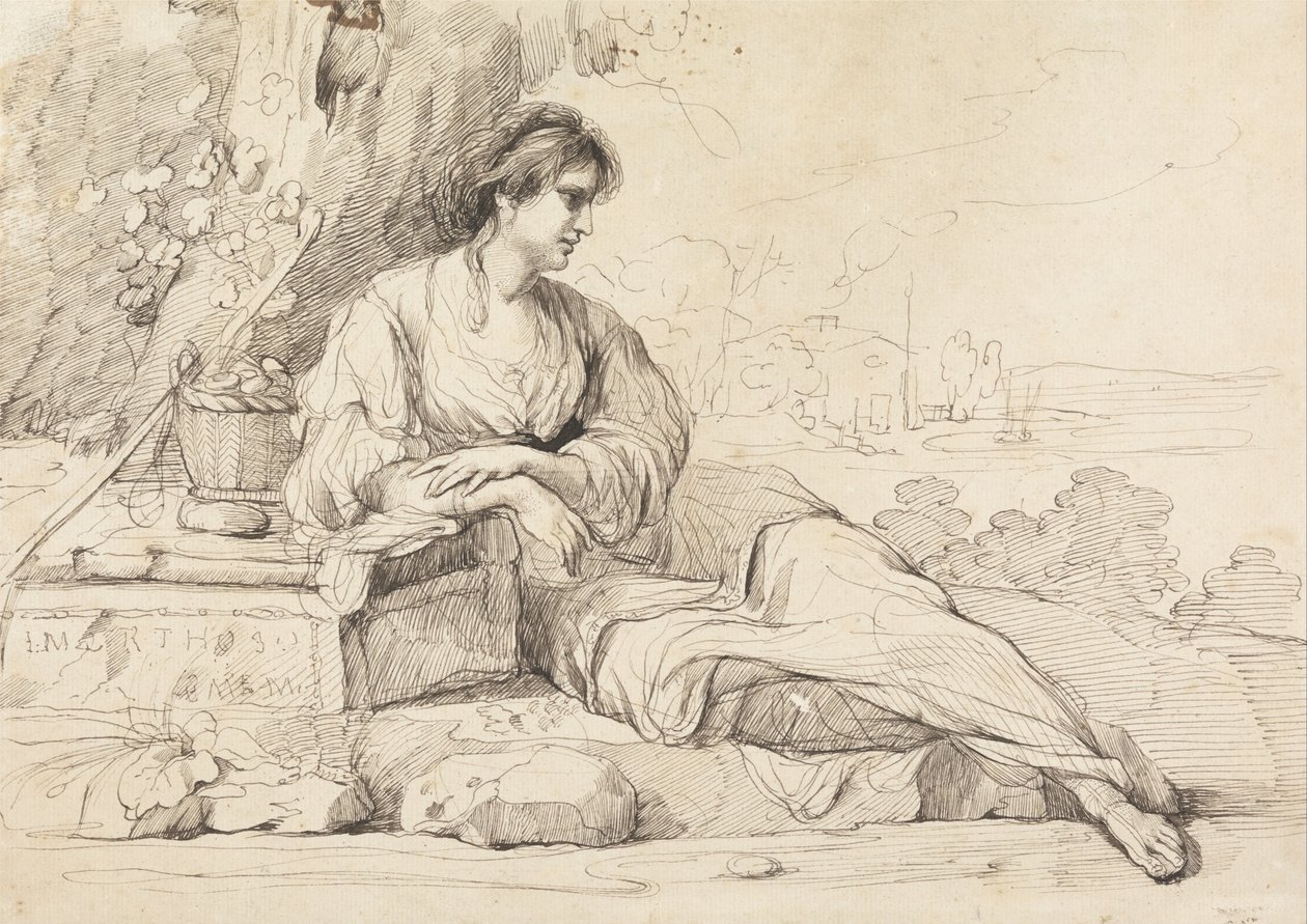 Ležící ženská postava v italské krajině od John Hamilton Mortimer